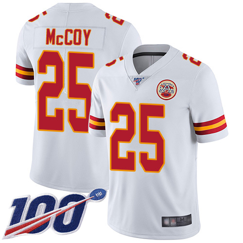 Men Kansas City Chiefs #25 McCoy LeSean White Vapor Untouchable Limited Player 100th Season Football Nike NFL Jersey->nfl t-shirts->Sports Accessory
